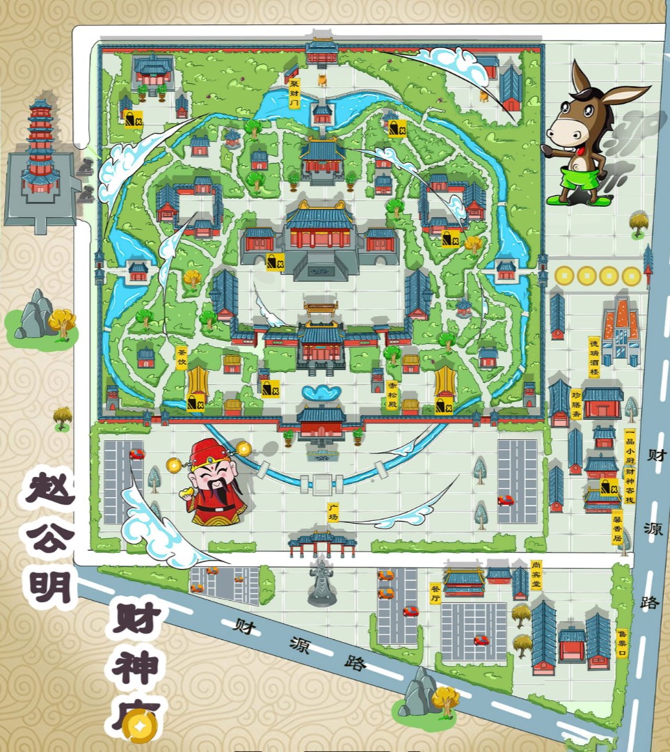 文罗镇寺庙类手绘地图